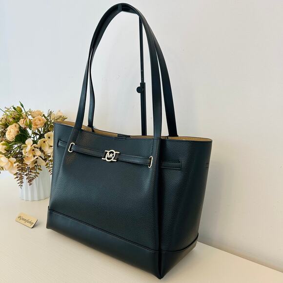 Michael Kors Purse Reed Large Logo Tote Bag Black MK - Picture 2 of 8